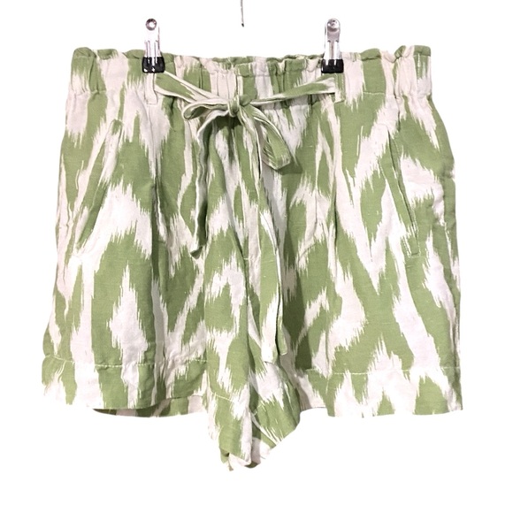 Anthropologie Linen Paper Bag Drew Striped Shorts Green White Size Medium - Picture 2 of 6